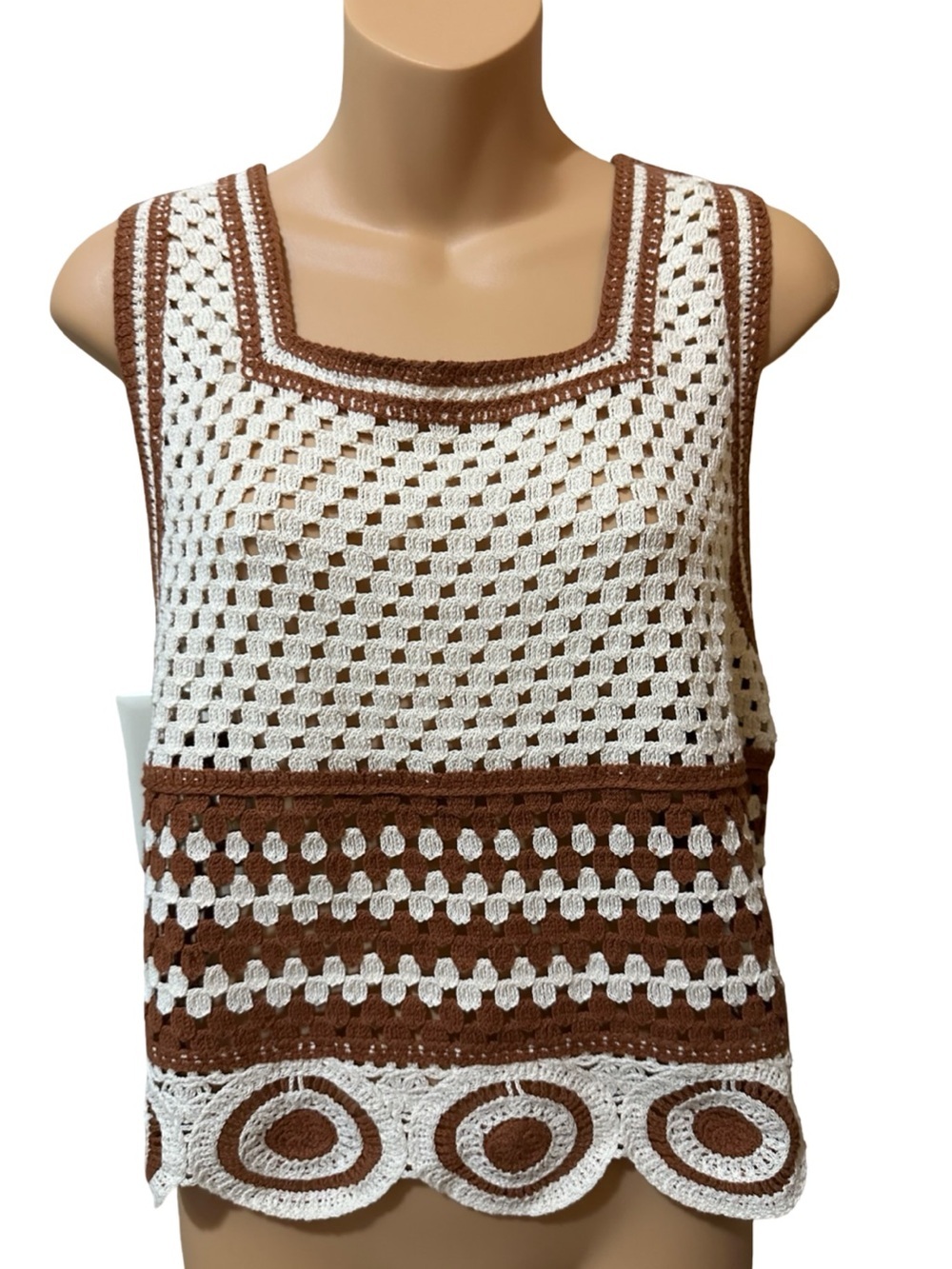 Ultra Pink XS Crochet Knit Two-Piece Set Tank Top Pants Boho Festival
